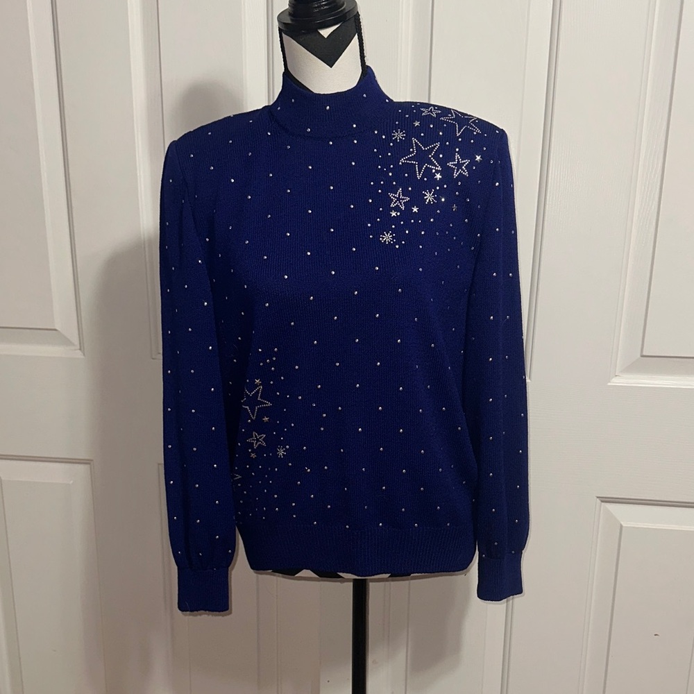 St. John Evening Blue Embellished Sweater
